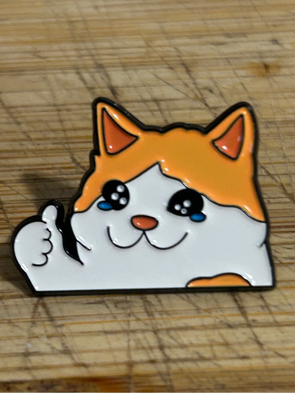NEW Cat Thumbs Up Happy Tears Enamel Pin Cute Funny Design White Orange